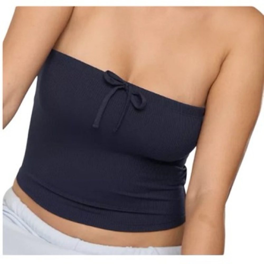 Offline by Aerie Navy Blue Thumbs Up Ribbed Heavyweight Tube Top NWOT Size Small